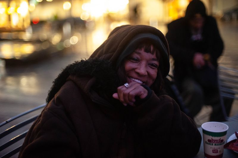 Happy homeless after being feed